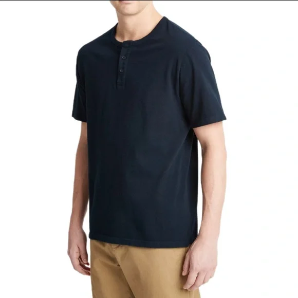 Vince Men's Dark Blue Short Sleeve Garment Dyed Henley Shirt Medium Pima Cotton - Picture 7 of 12